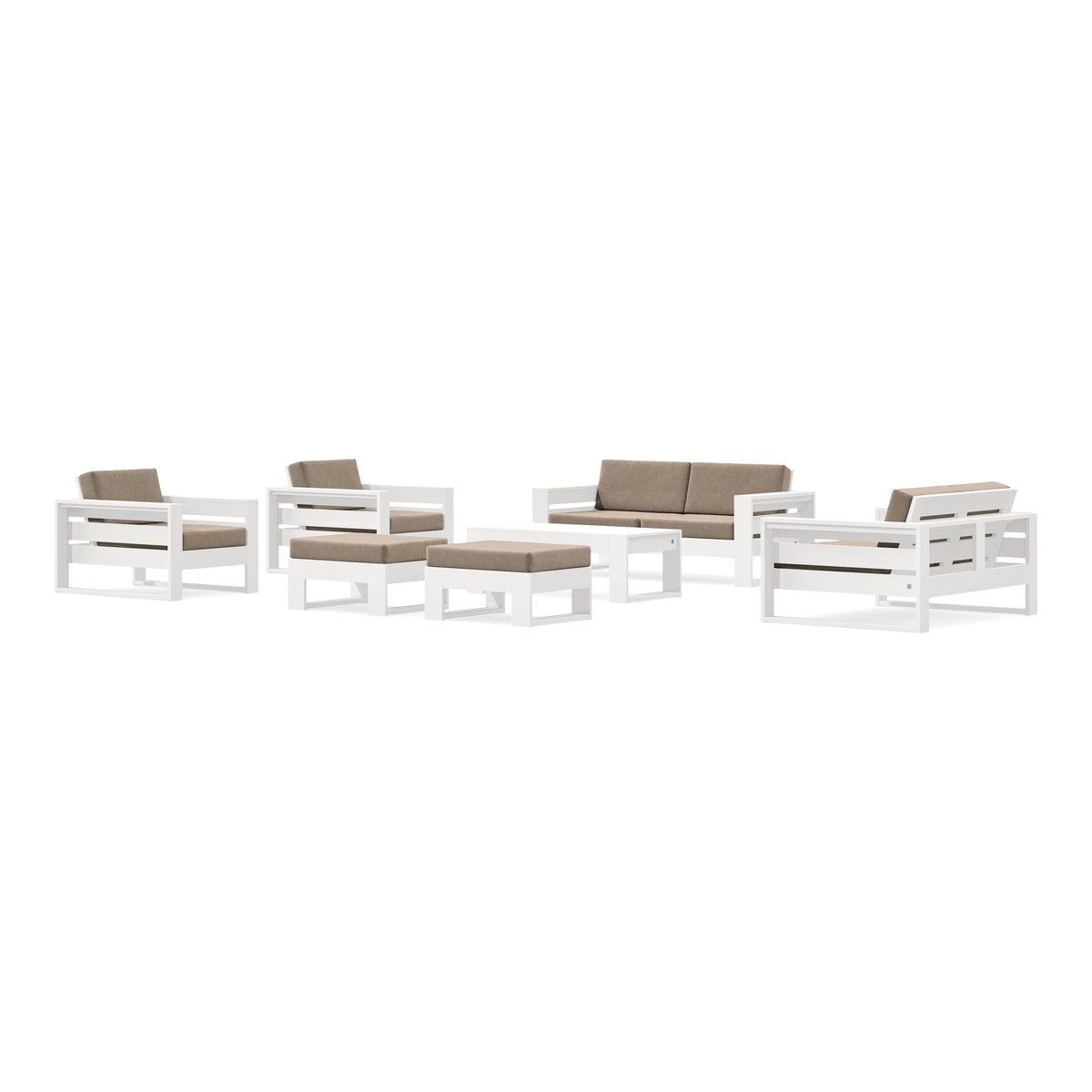 POLYWOOD PW Designer Series Latitude 7-Piece Lounge Loveseat Set in Vintage White / Spiced Burlap