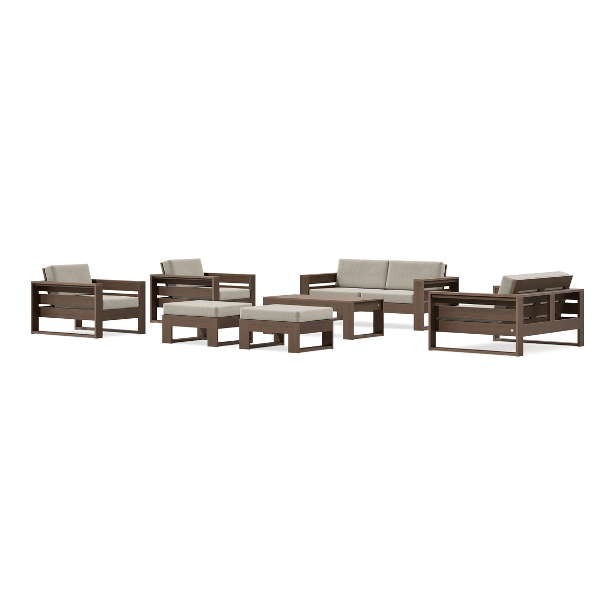 POLYWOOD PW Designer Series Latitude 7-Piece Lounge Loveseat Set in Kona / Cast Ash