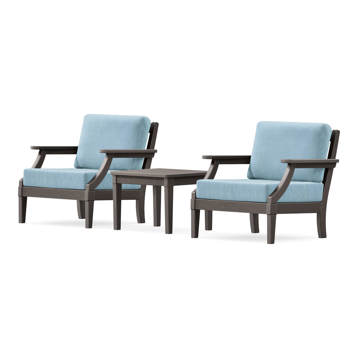 POLYWOOD PW Designer Series Estate 3-Piece Lounge Chair Set in Vintage Coffee / Lattice Sky Blue
