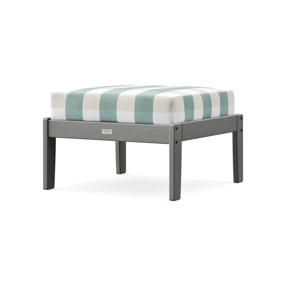 POLYWOOD Cottage Deep Seating Ottoman in Slate Grey / Buffalo Plaid Glacier Spa