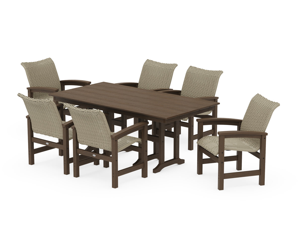 POLYWOOD Coastal Woven Arm Chair 7-Piece Farmhouse Dining Set in Kona / Dune Grass