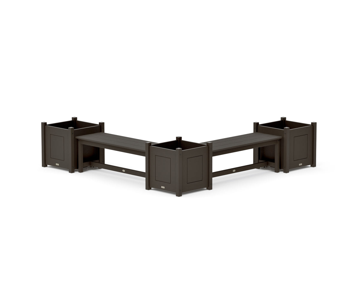 POLYWOOD 48" Country Living L-Shaped Planter Bench Corner Set - Large in Vintage Coffee