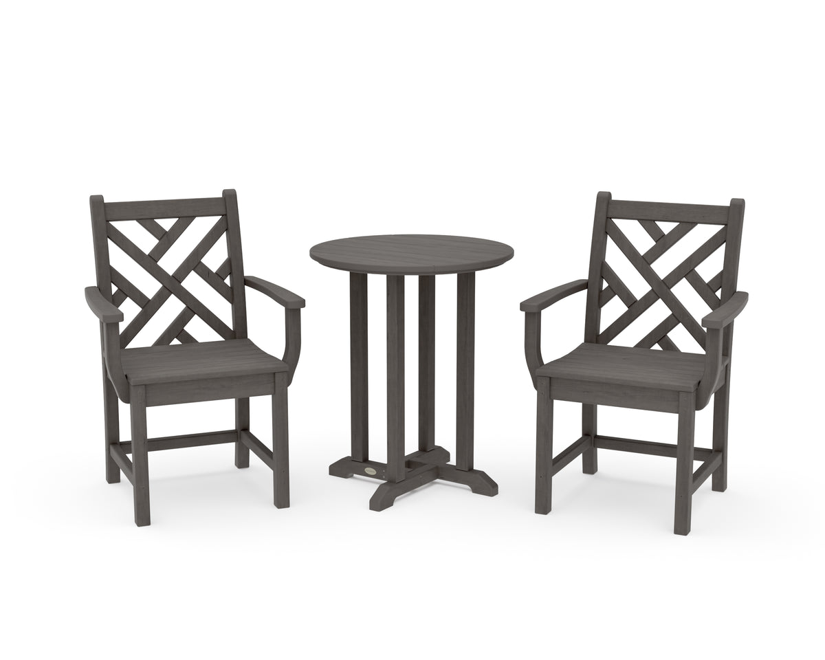 POLYWOOD Chippendale 3-Piece Round Bistro Dining Set in Driftwood