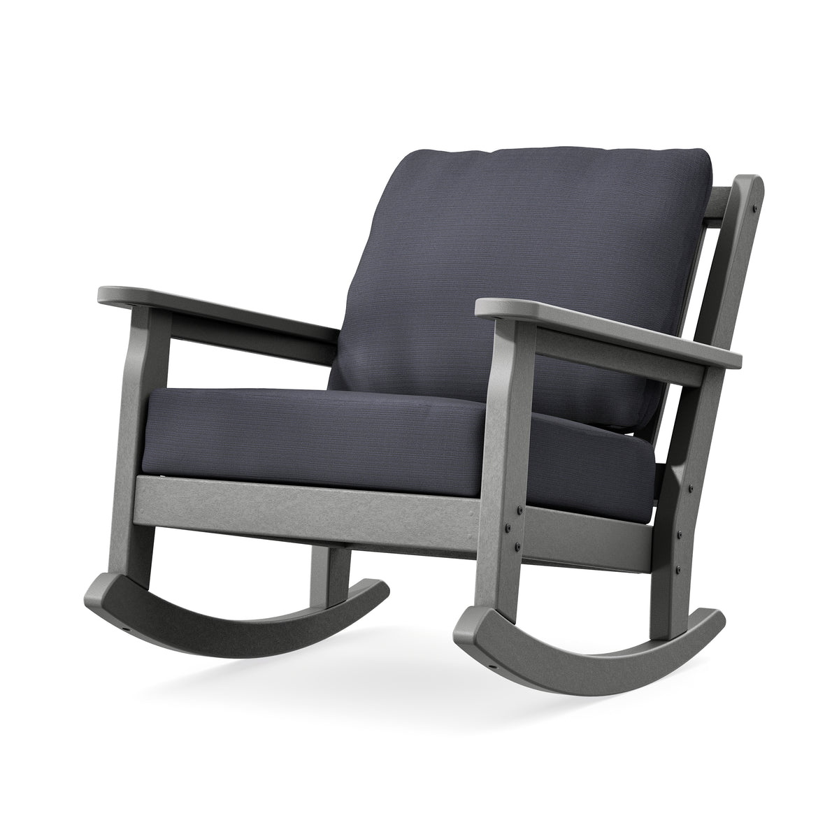 POLYWOOD Chippendale Deep Seating Rocking Chair in Slate Grey / Midnight Linen