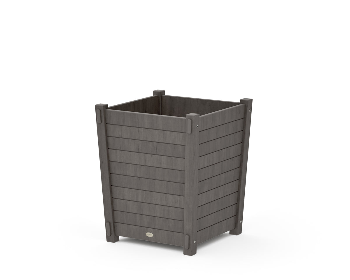 POLYWOOD Nautical Large Tapered Square Short Planter Box in Driftwood