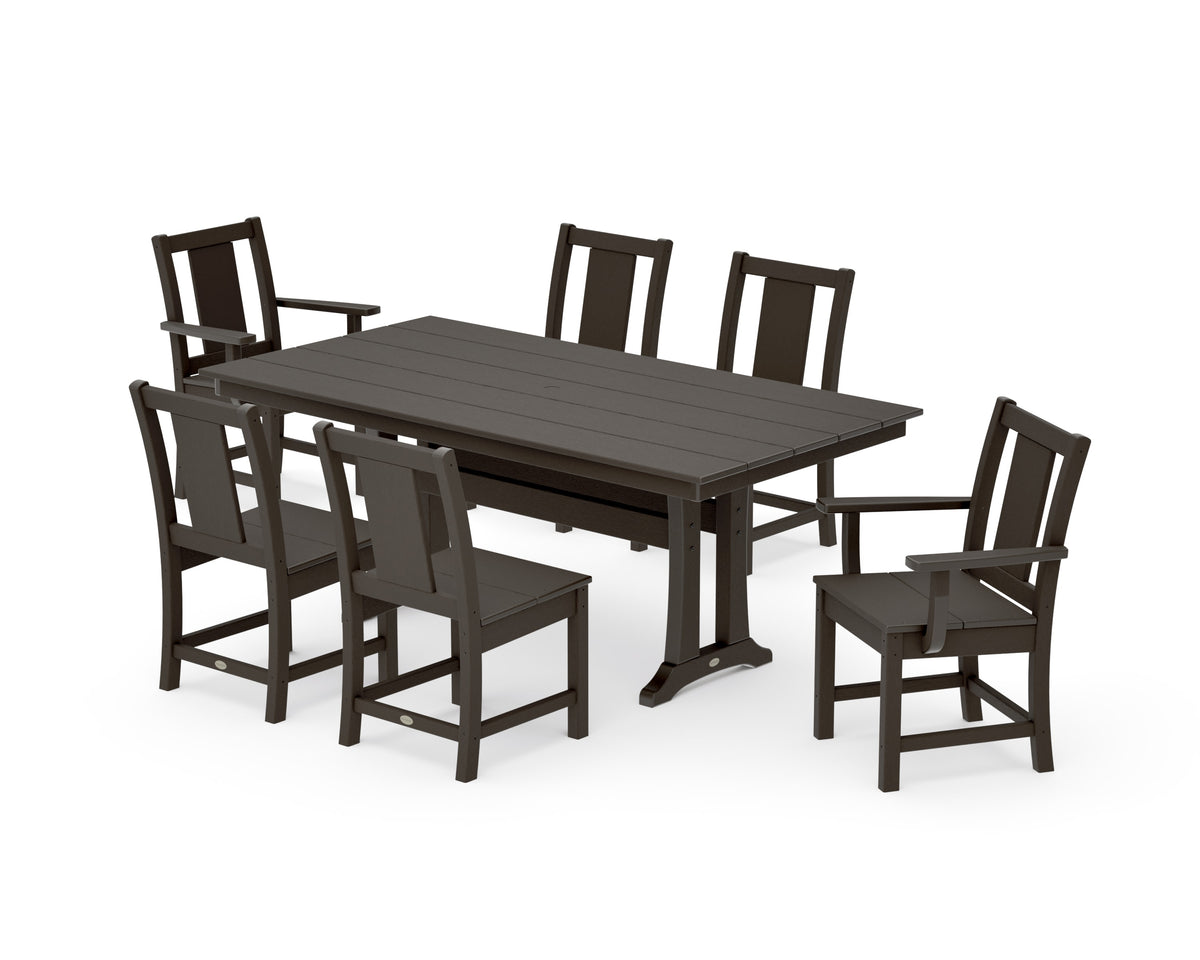 POLYWOOD Prairie 7-Piece Farmhouse Dining Set with Trestle Legs in Vintage Coffee