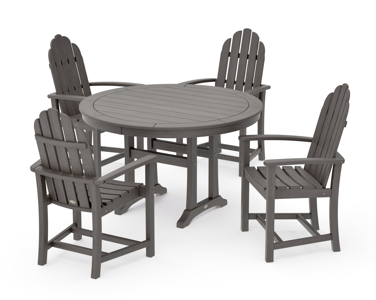 POLYWOOD Classic Adirondack 5-Piece Round Dining Set with Trestle Legs in Driftwood