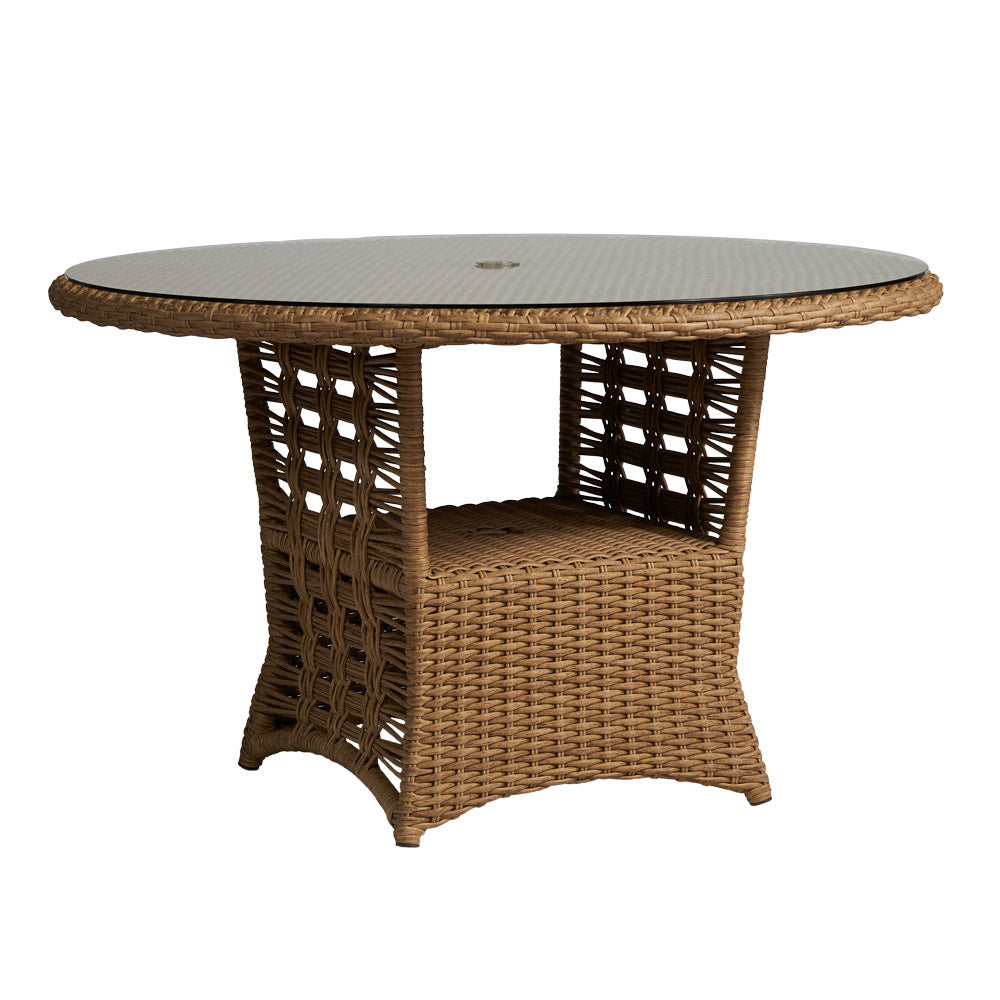Lloyd Flanders Magnolia 48" Round Umbrella Dining Table, lifestyle photo 1