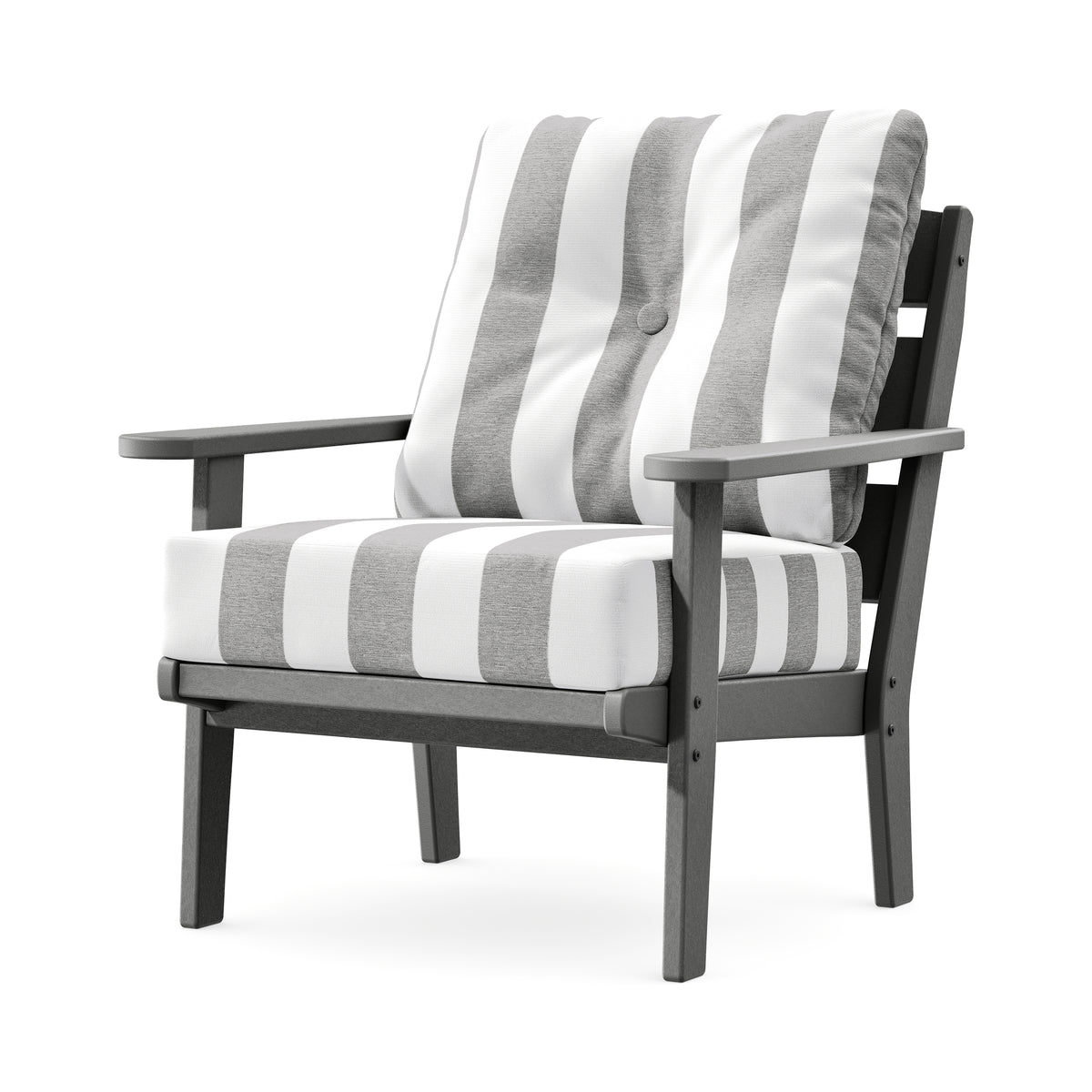 POLYWOOD Lakeside Deep Seating Chair in Slate Grey / Cabana Stripe Grey Mist