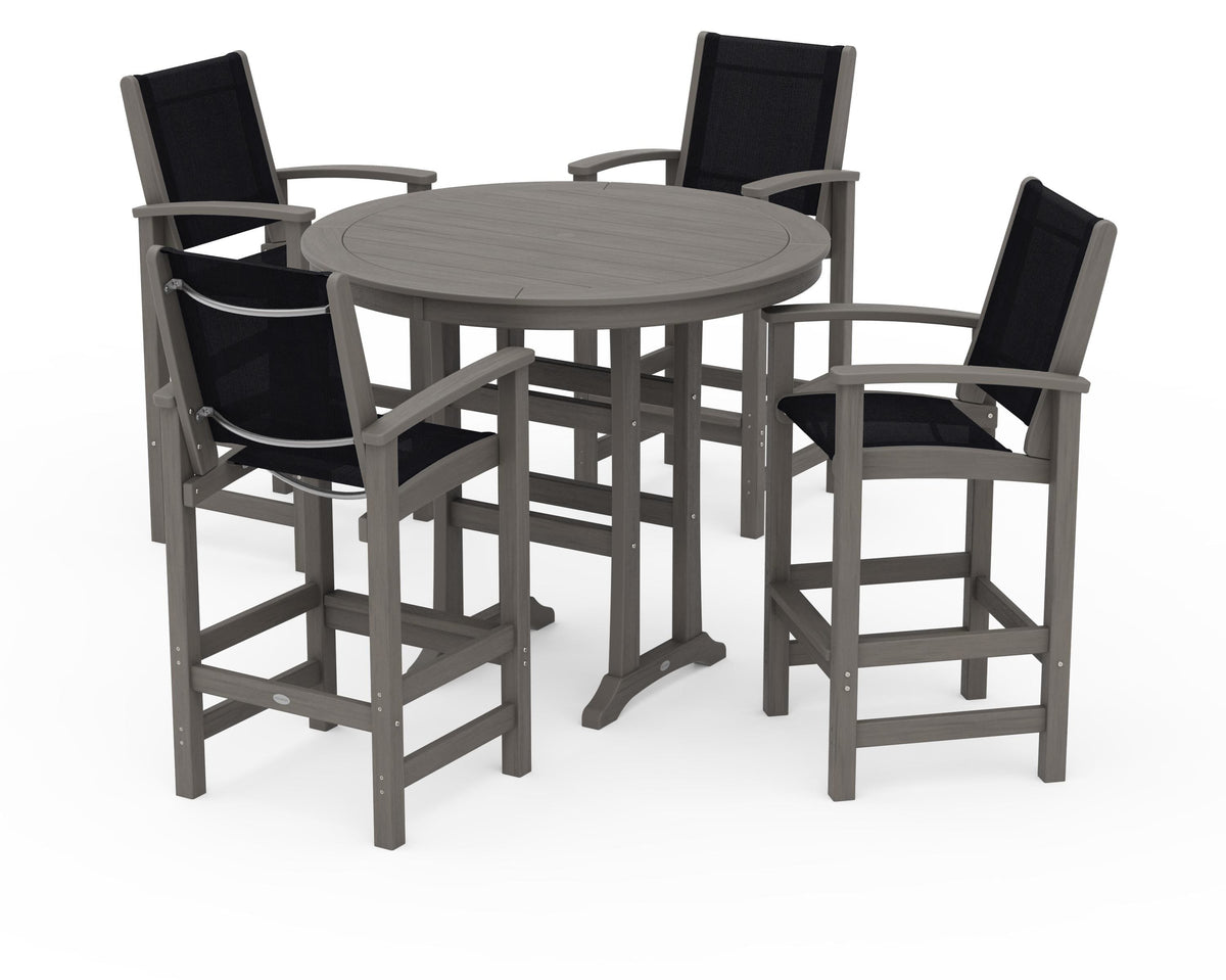 POLYWOOD Coastal 5-Piece Nautical Trestle Bar Set in Driftwood / Black