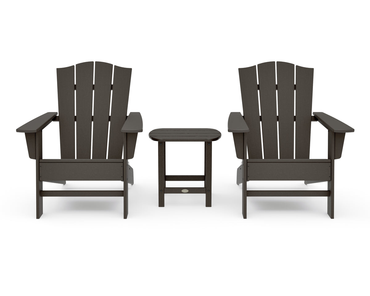 POLYWOOD Wave 3-Piece Adirondack Chair Set with The Crest Chairs in Vintage Coffee