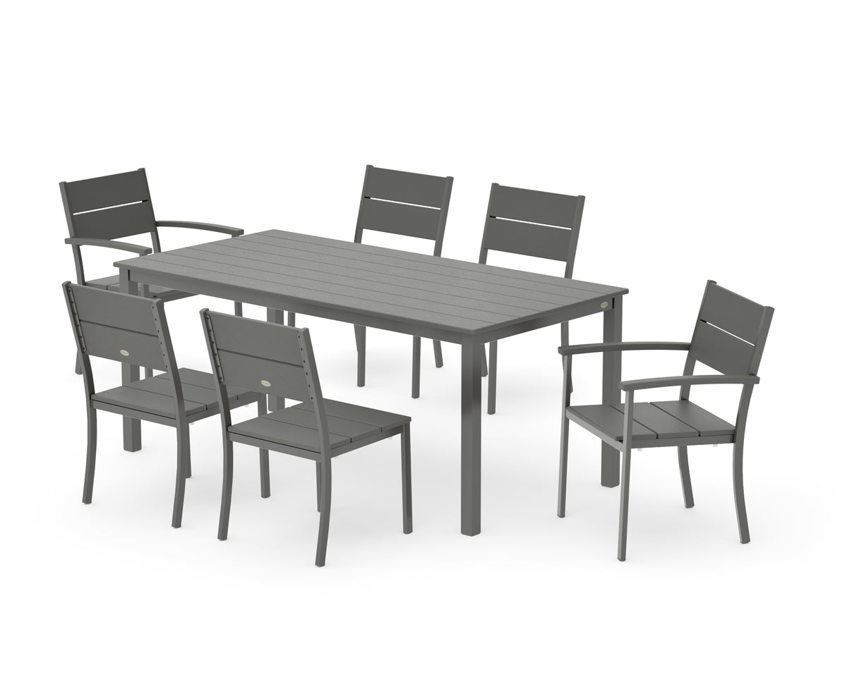 POLYWOOD Main Street 7-Piece Dining Set with Main Street 36" x 72" Dining Table in Charcoal / Slate Grey