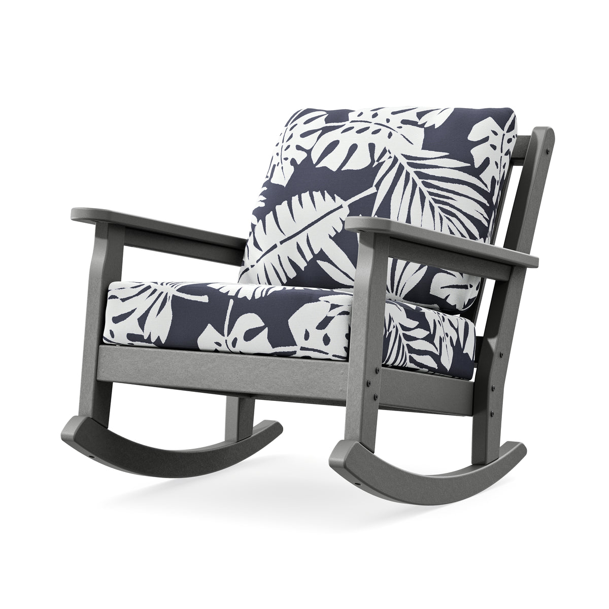 POLYWOOD Chippendale Deep Seating Rocking Chair in Slate Grey / Leaf Navy