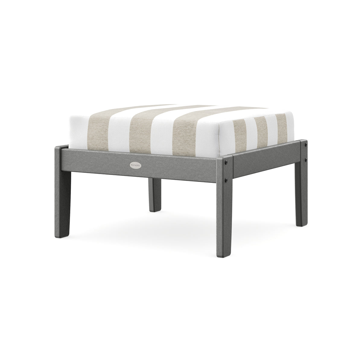 POLYWOOD Braxton Deep Seating Ottoman in Slate Grey / Cabana Stripe Dune Burlap