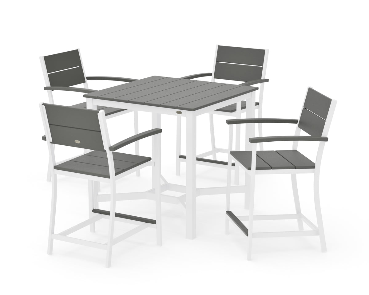 POLYWOOD Main Street 5-Piece Counter Set in White / Slate Grey