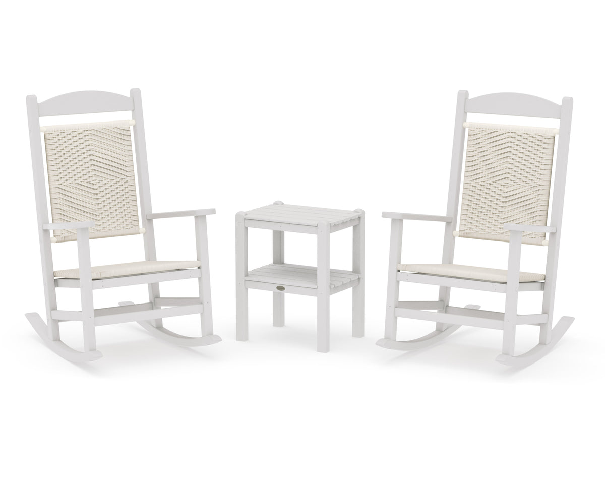 POLYWOOD Presidential Woven Rocker 3-Piece Set in Vintage White / White Loom