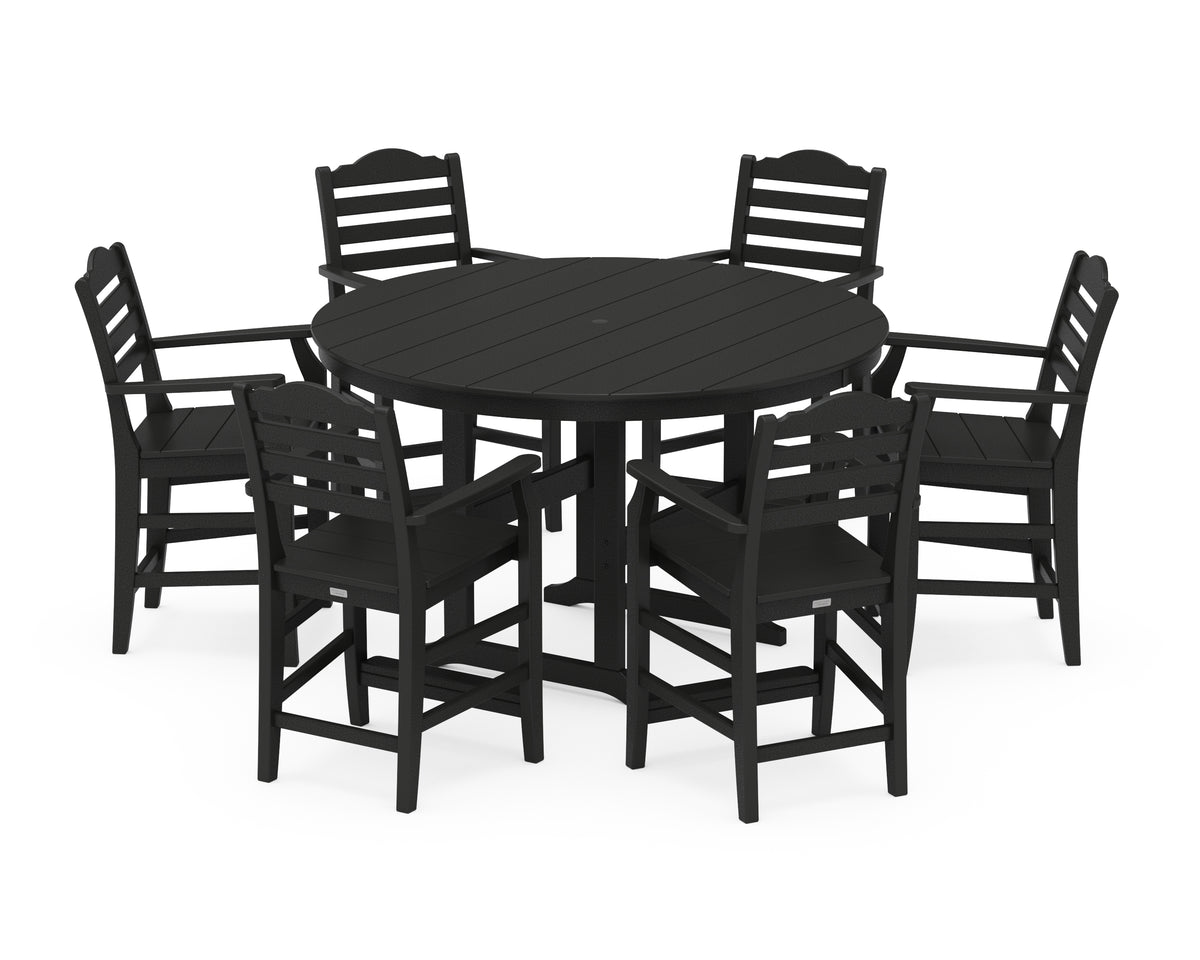 POLYWOOD Savannah 7-Piece Arm Chair Round Farmhouse Counter Set in Black
