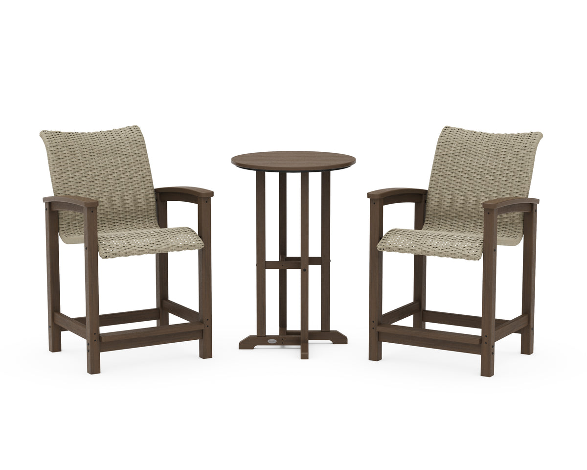 POLYWOOD Coastal Woven 3-Piece Farmhouse Counter Set in Kona / Dune Grass