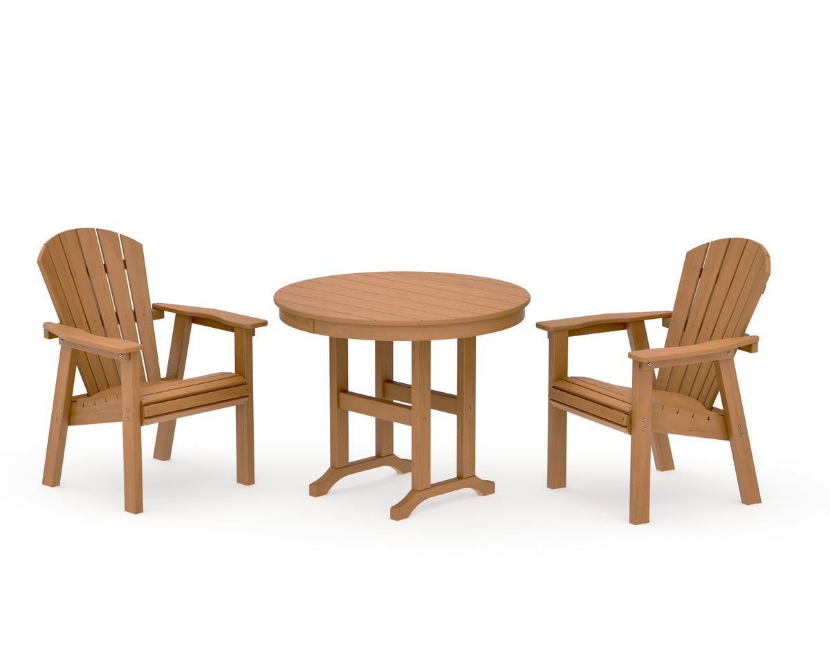 POLYWOOD Seashell 3-Piece Round Farmhouse Dining Set in Natural