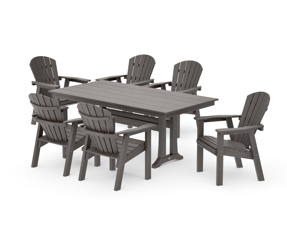 POLYWOOD Seashell 7-Piece Farmhouse Dining Set with Trestle Legs in Driftwood