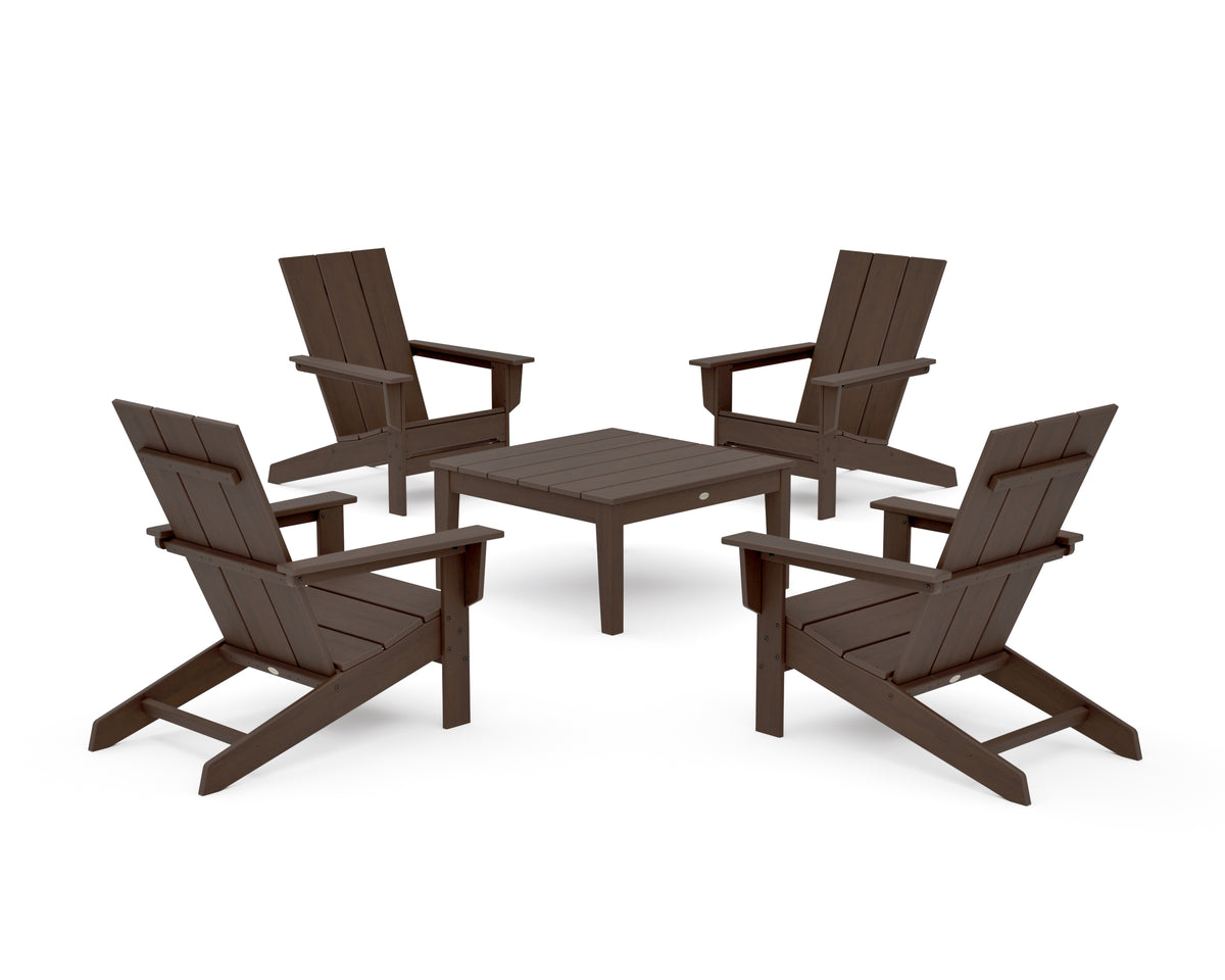 POLYWOOD 5-Piece Modern Studio Adirondack Chair Conversation Group in Kona