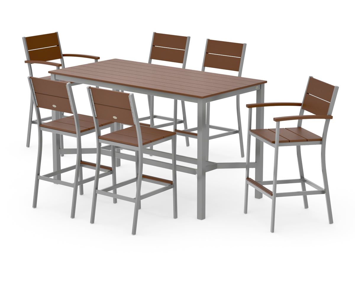 POLYWOOD Main Street 7-Piece Bar Set in Silver / Teak