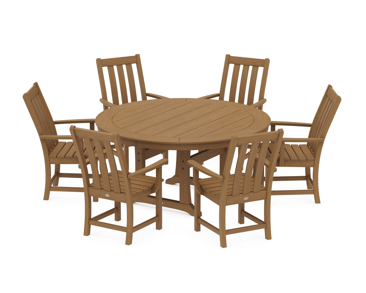 POLYWOOD Vineyard 7-Piece Arm Chair Round Dining Set in Natural