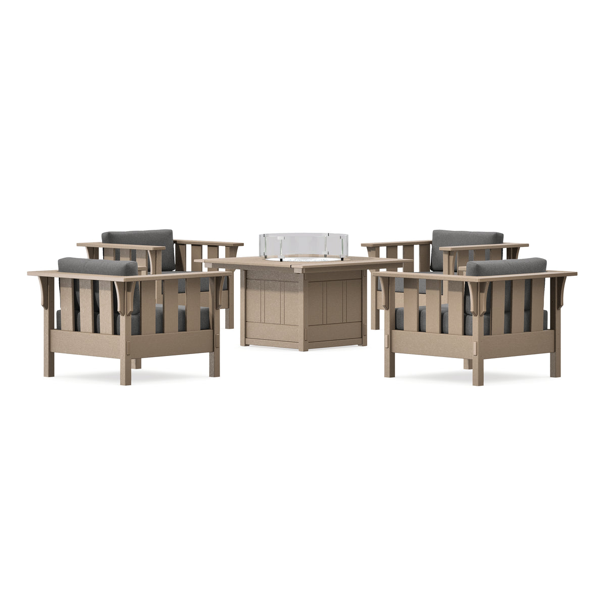 POLYWOOD Acadia 5-Piece Deep Seating Set with Fire Pit Table in Vintage Sahara