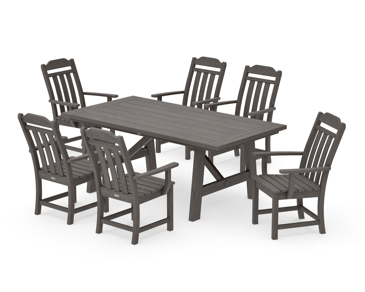 POLYWOOD Cottage Arm Chair 7-Piece Rustic Farmhouse Dining Set in Driftwood