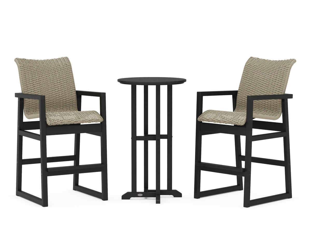 POLYWOOD EDGE Woven 3-Piece Farmhouse Bar Set in Black / Dune Grass