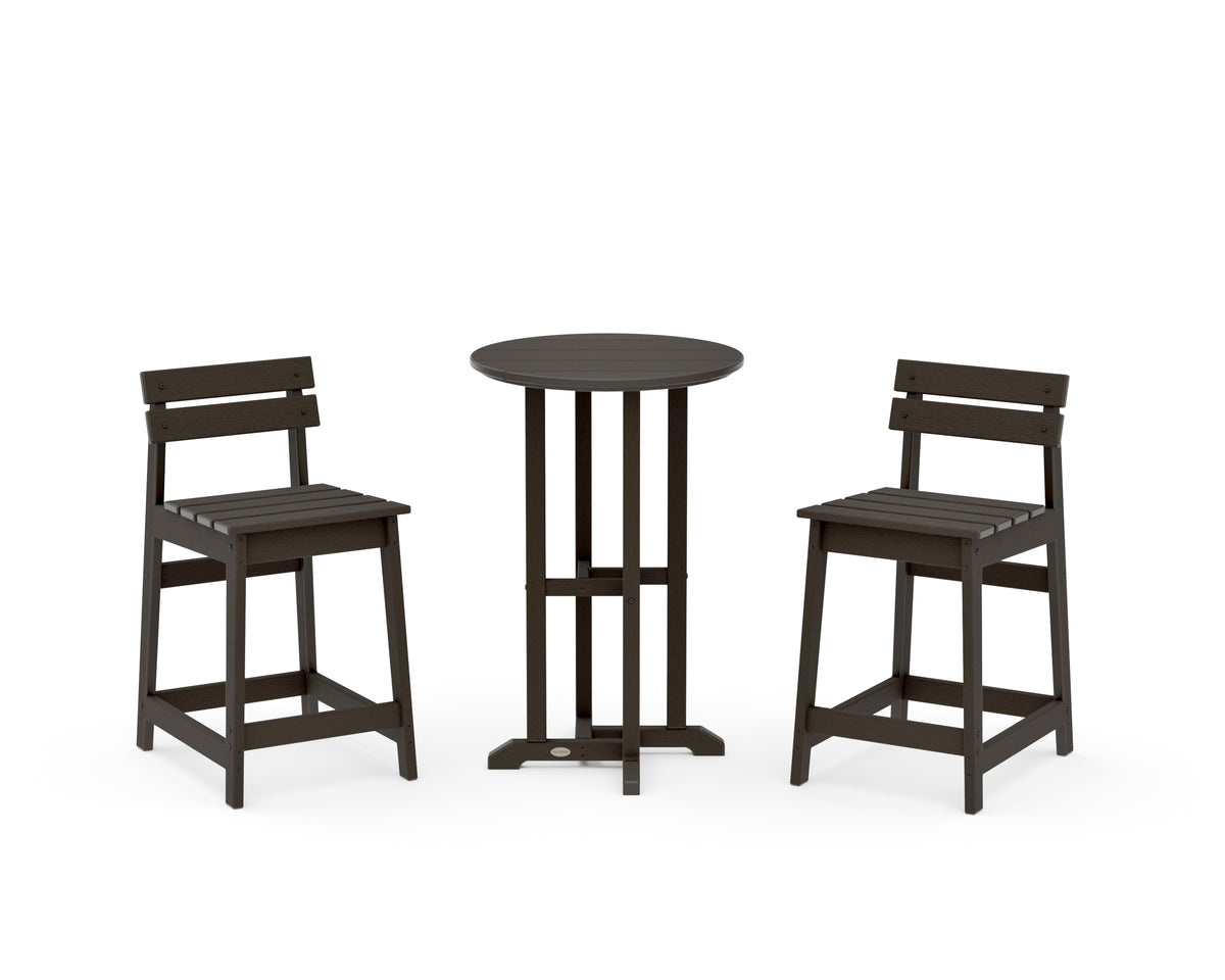POLYWOOD Modern Studio Plaza Lowback 3-Piece Bistro Counter Set in Vintage Coffee
