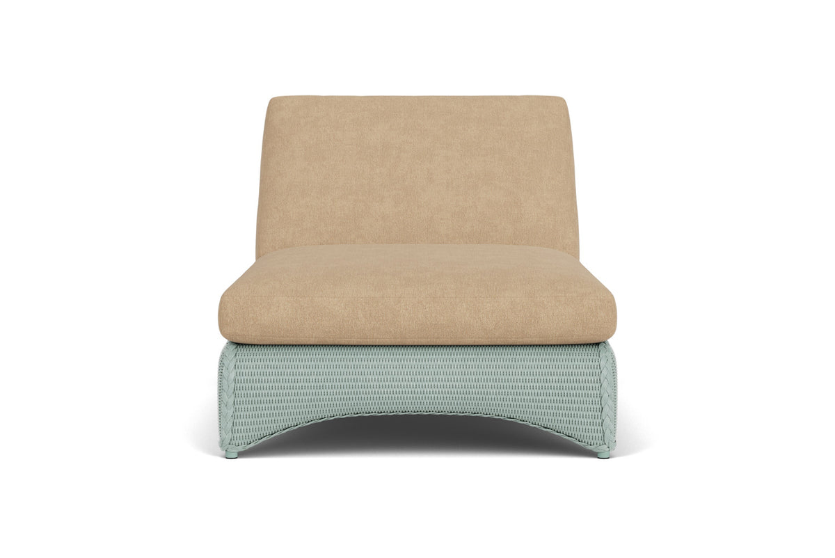 Lloyd Flanders Lloyd Loom Double Chaise – 2x2 Weave in Sea Glass with Hayden Sand fabric