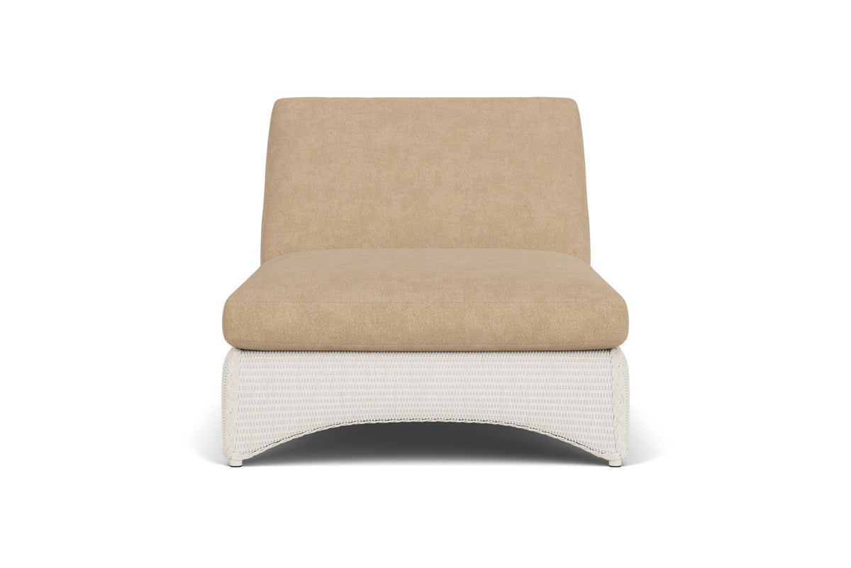 Lloyd Flanders Lloyd Loom Double Chaise – 2x2 Weave in Antique White with Hayden Sand fabric