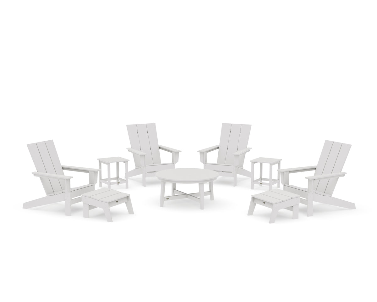 POLYWOOD Modern Studio Adirondack 9-Piece Conversation Set in Vintage White