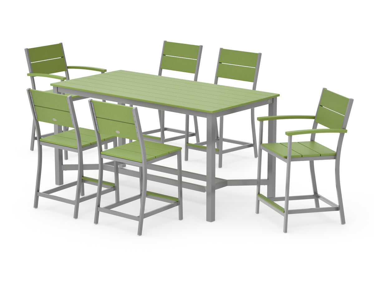 POLYWOOD Main Street 7-Piece Counter Set in Silver / Lime