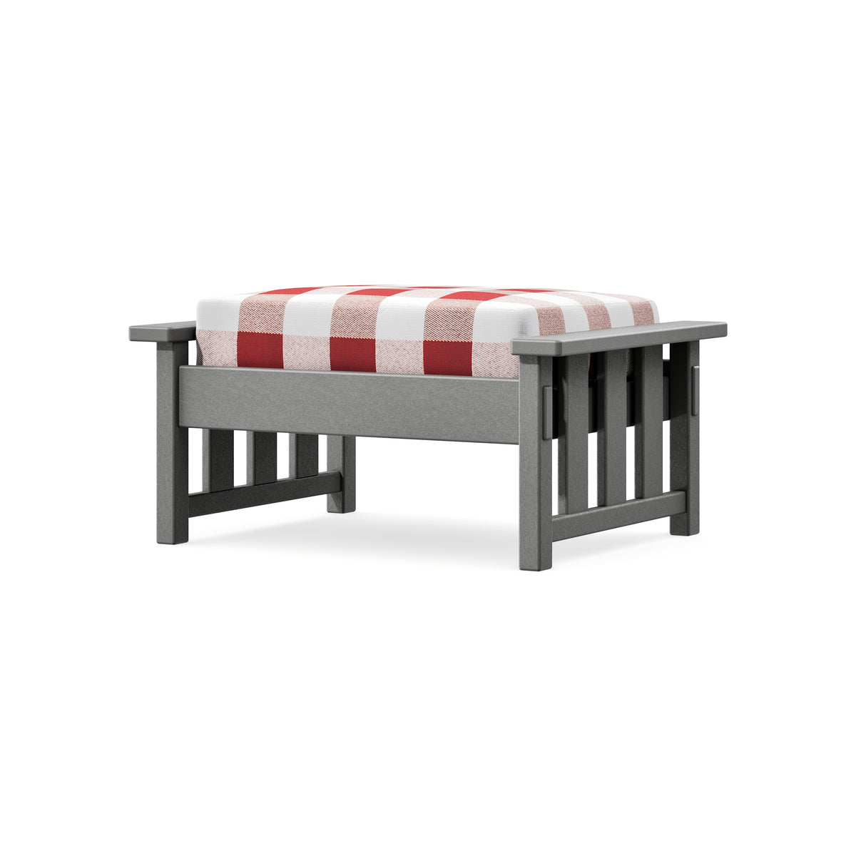 POLYWOOD Acadia Deep Seating Ottoman in Slate Grey / Buffalo Plaid Crimson