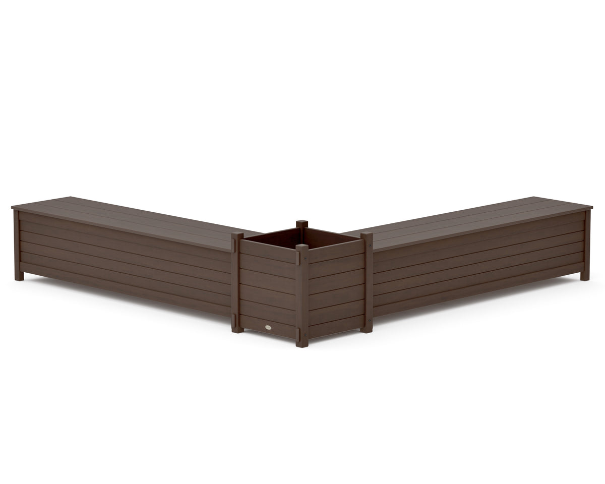 POLYWOOD 72" Nautical L-Shaped Planter Storage Bench Set - Large in Kona