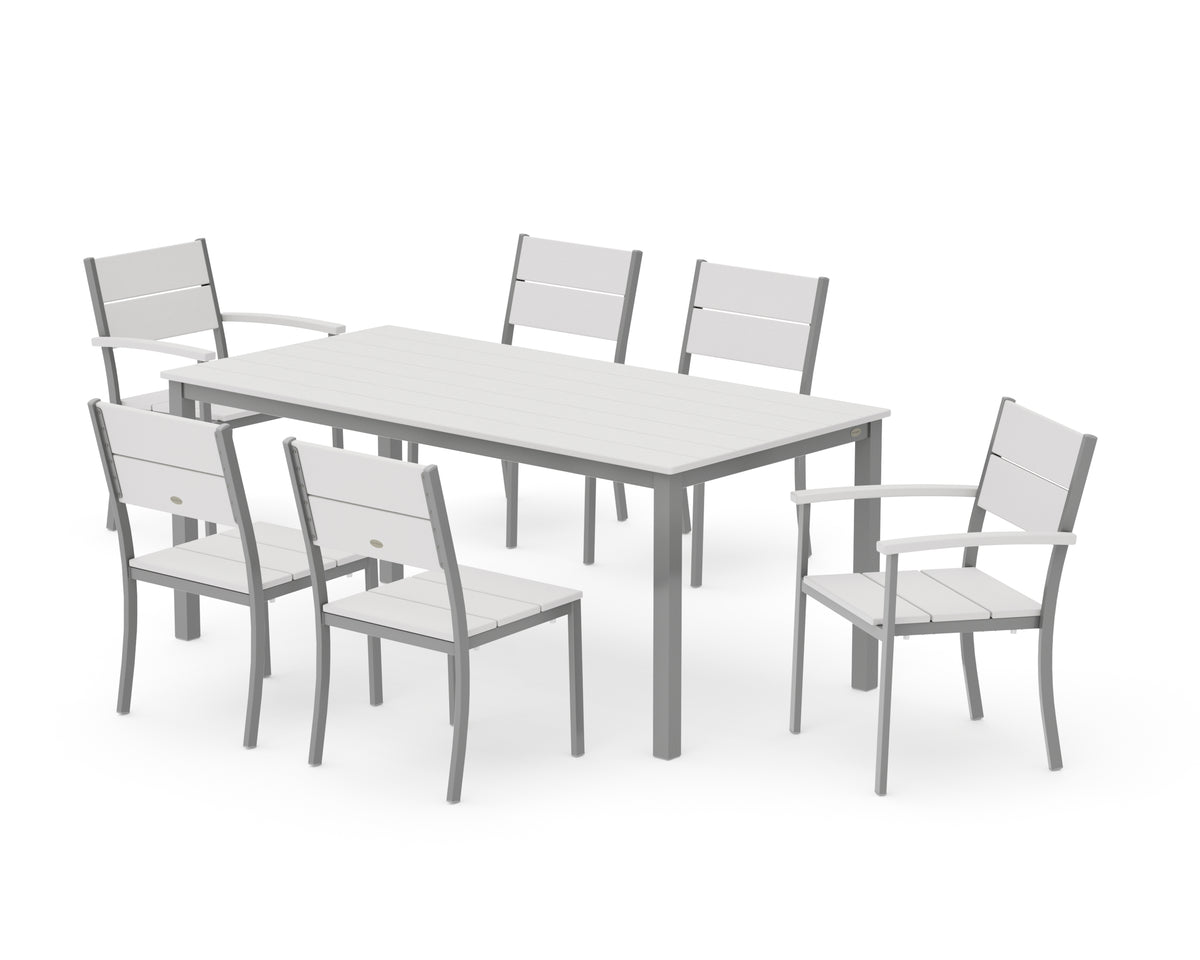 POLYWOOD Main Street 7-Piece Dining Set with Main Street 36" x 72" Dining Table in Silver / Vintage White