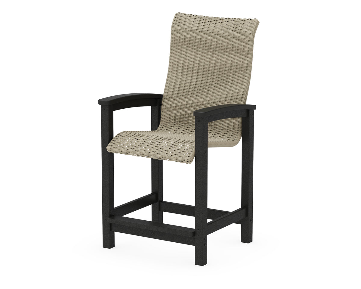 POLYWOOD Coastal Woven High-Back Counter Chair in Black / Dune Grass