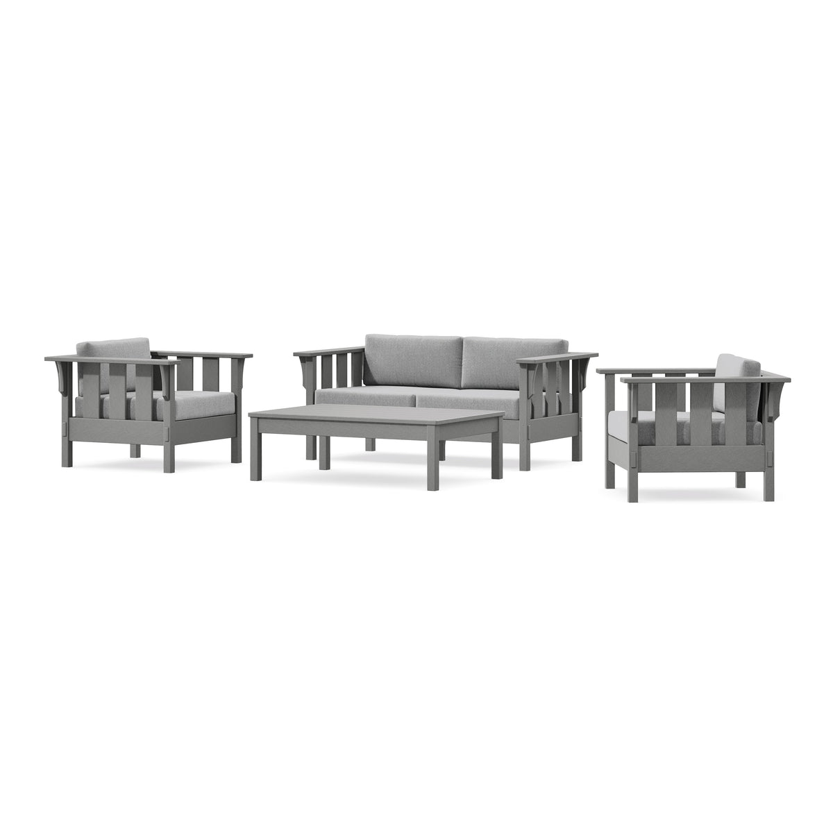 POLYWOOD Acadia 4-Piece Deep Seating Set with Loveseat in Slate Grey / Grey Mist