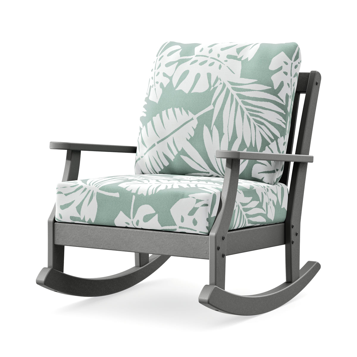 POLYWOOD Braxton Deep Seating Rocking Chair in Slate Grey / Leaf Glacier Spa