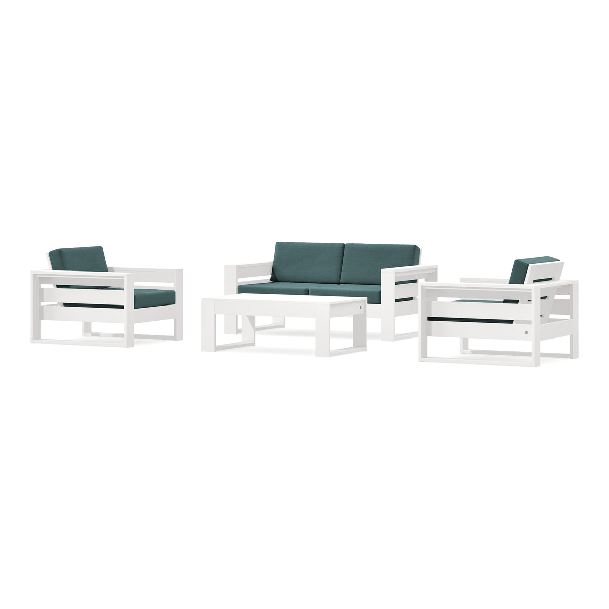 POLYWOOD PW Designer Series Latitude 4-Piece Lounge Loveseat Set in Vintage White / Ocean Teal
