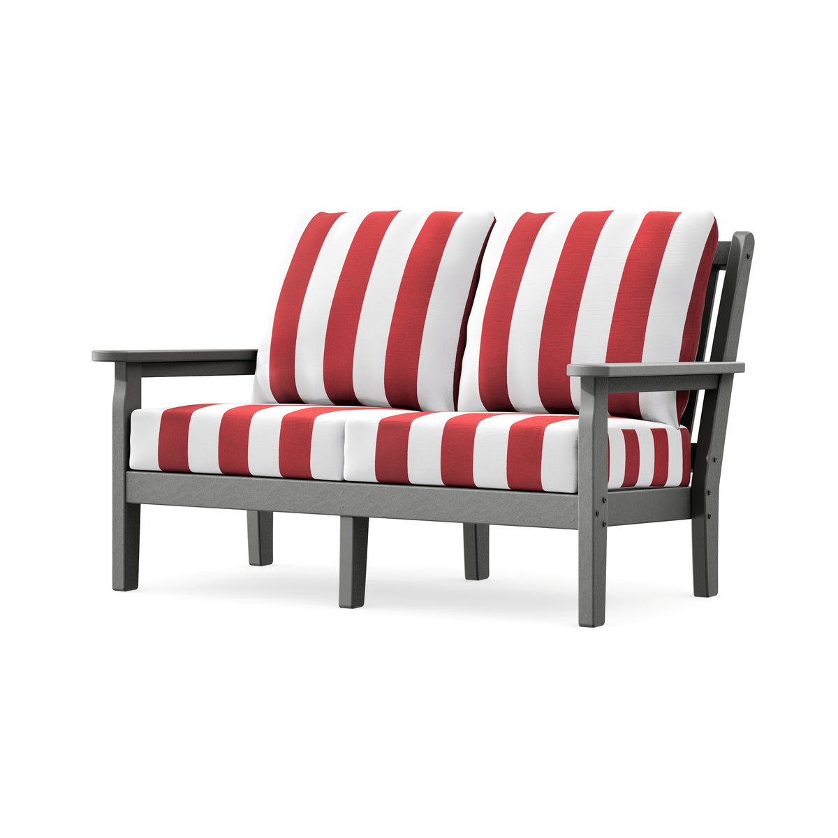 POLYWOOD Chippendale Deep Seating Loveseat in Slate Grey / Cabana Stripe Crimson