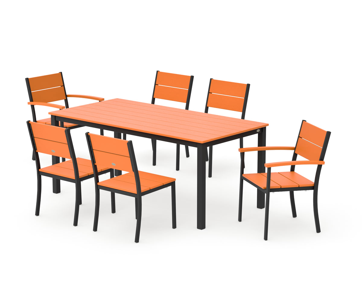 POLYWOOD Main Street 7-Piece Dining Set with Main Street 36" x 72" Dining Table in Black / Tangerine
