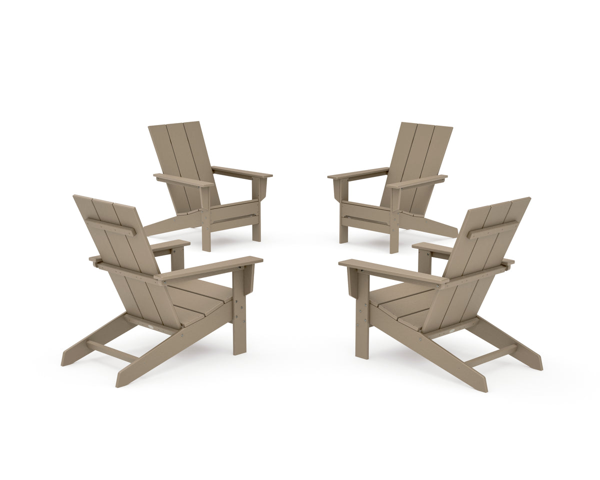 POLYWOOD 4-Piece Modern Studio Adirondack Chair Conversation Set in Vintage Sahara