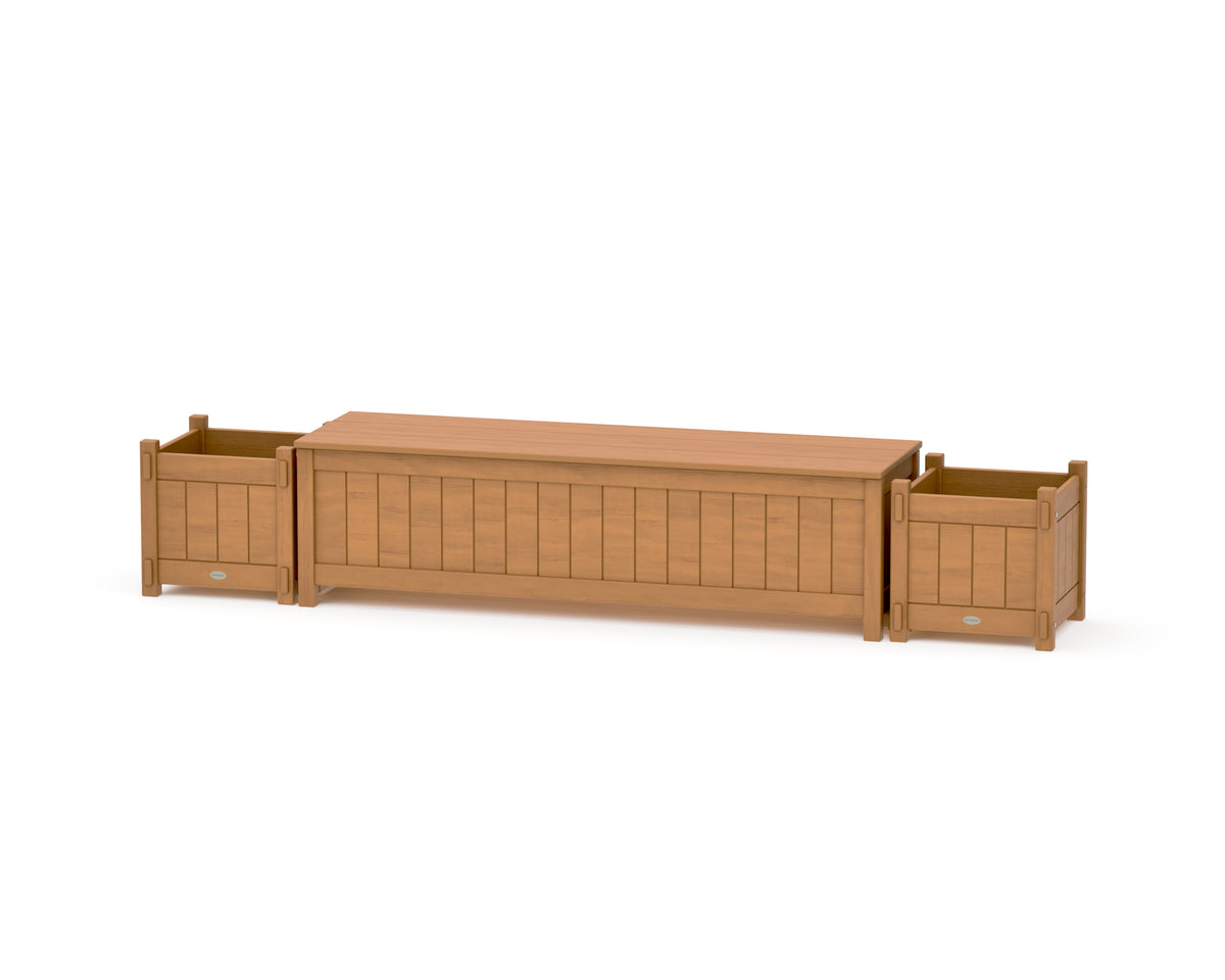 POLYWOOD 60" Vineyard Straight Planter Storage Bench Set in Natural