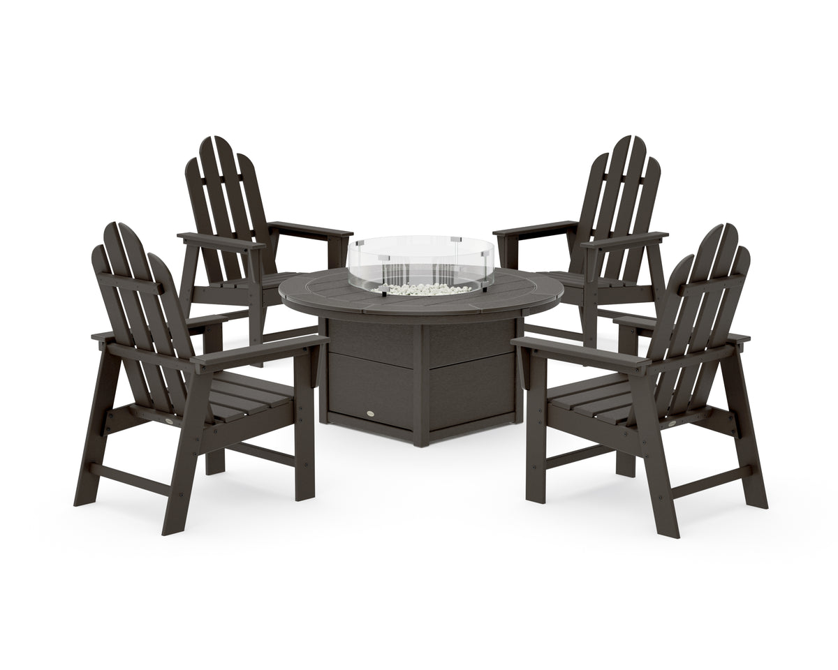 POLYWOOD Long Island 4-Piece Upright Adirondack Conversation Set with Fire Pit Table in Vintage Coffee