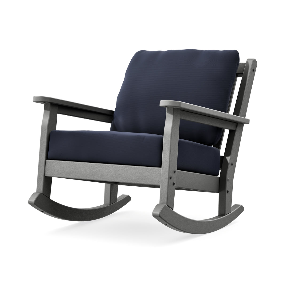 POLYWOOD Chippendale Deep Seating Rocking Chair in Slate Grey / Navy