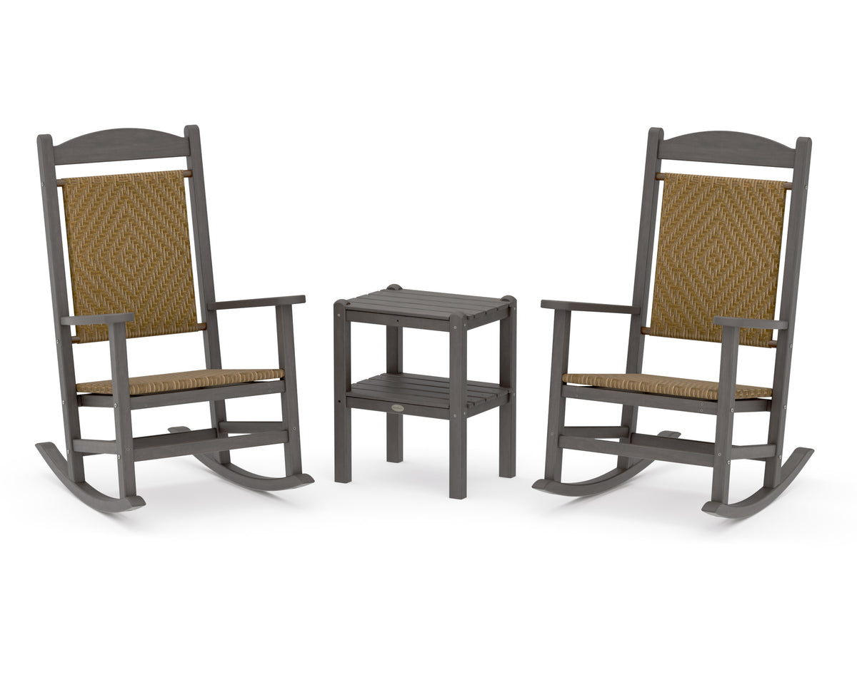 POLYWOOD Presidential Woven Rocker 3-Piece Set in Driftwood / Tigerwood