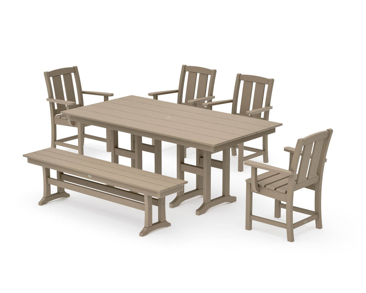 POLYWOOD Mission 6-Piece Farmhouse Dining Set with Bench in Vintage Sahara